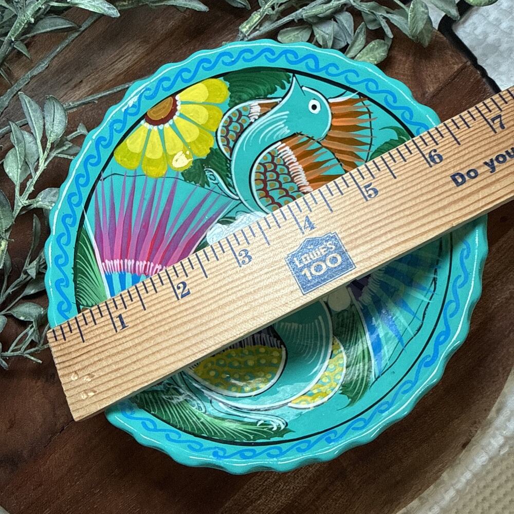 Hand Painted Mexican Folk Art Pottery Footed Bowl Bird Floral Terracotta 6.75” - Picture 11 of 12